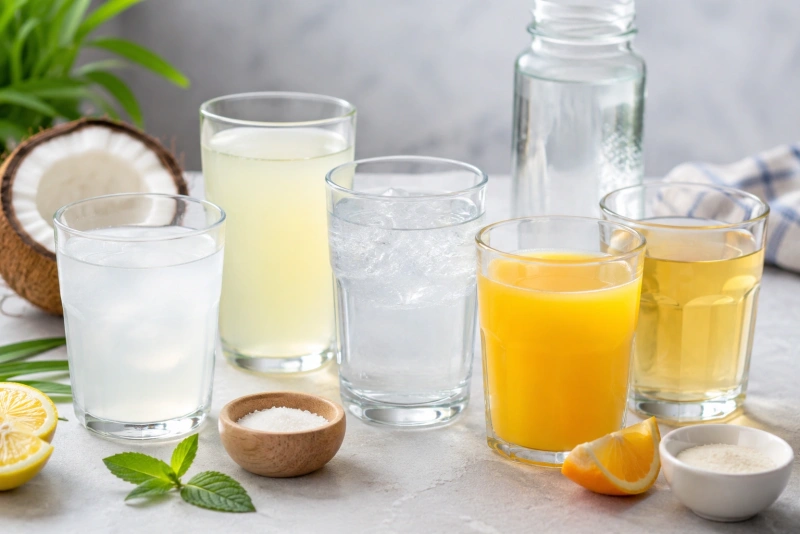 Variedad de bebidas para combatir la deshidratación