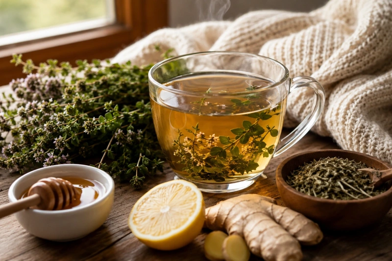 Taza de infusión natural para aliviar la gripe con miel limón y jengibre